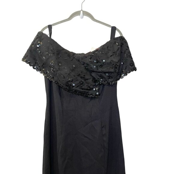 J. R. Nites Caliendo 80s 90s Prom Vintage Black Sequin Off Shoulder Fitted Dress - Picture 3 of 9